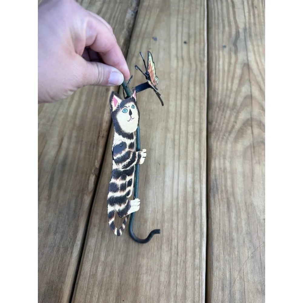 Vintage 3D Metal Black Striped Cat Butterfly Hook Wall Hanging Coat Hanger 8